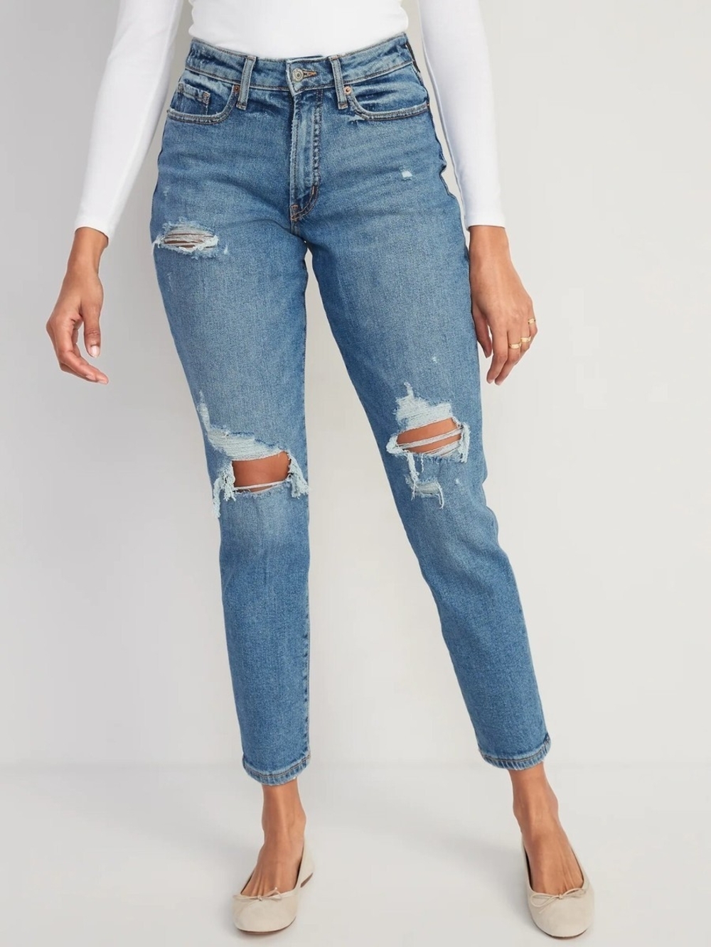 Old Navy Women's Distressed High Rise  Straight Cropped Blue Jeans Size 14